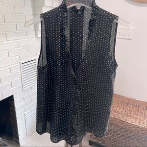 Ann Taylor X-Sm Ruffled Neck & Front Button Placket.Semi Sheer,Black Pattern❤️